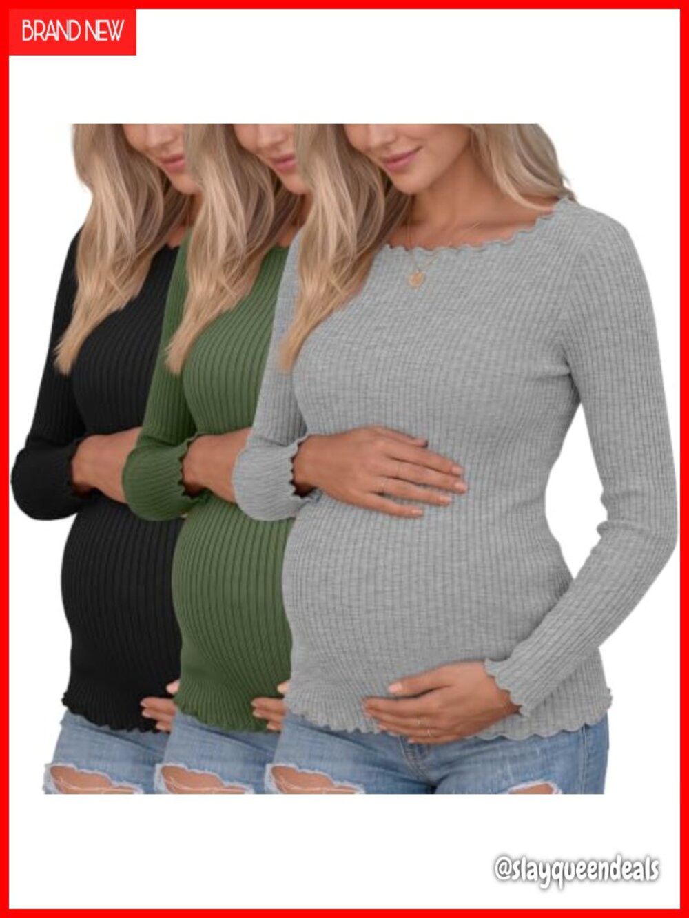 3 Pack Womens Maternity Long Sleeve Cotton Tops Boat Neck Pregnancy Tees